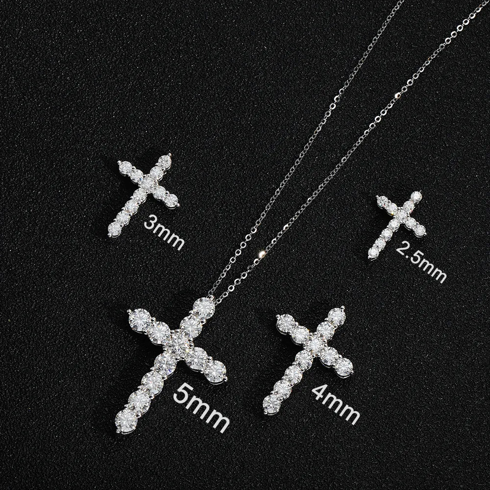 Cross Pendant Necklace - 18k White Gold, Silver Chain, Moissanite KNOBSPIN CERTIFIED